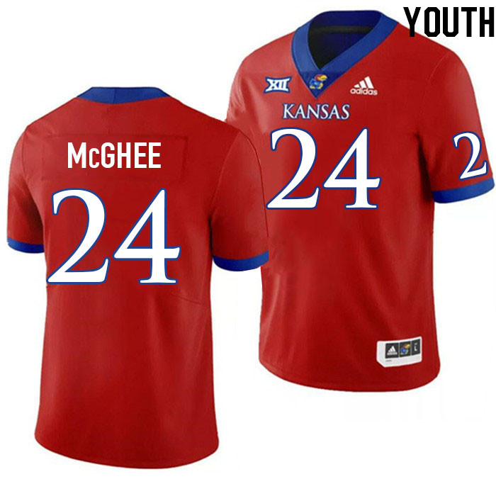 Youth #24 Damarius McGhee Kansas Jayhawks College Football Jerseys Stitched Sale-Red